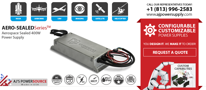 Aerospace Sealed AC DC Power Supply, Aerospace Sealed DC DC Power Supply , Aerospace Sealed 400W Power Supply, Airborne Sealed 400W Power Supply, Avionic Sealed 400W Power Supply